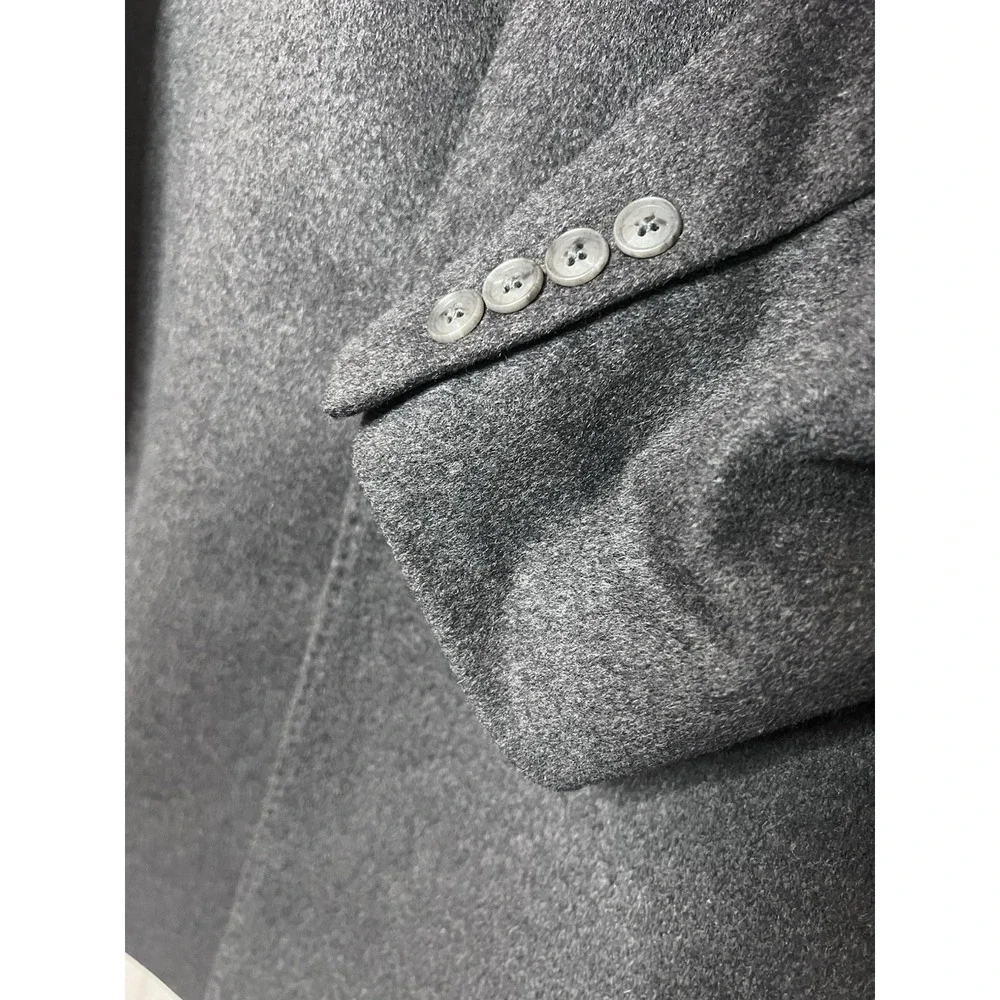 Pronto Uomo Long Overcoat Men's‎ 46R Grey Wool Single Breasted
